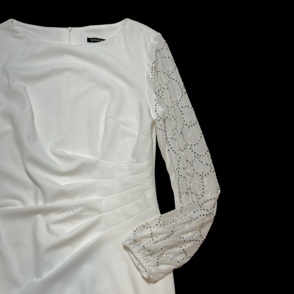Marina White Boat Neck Embellished Long Sleeve Gown US 10 - Picture 4 of 11